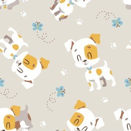vector cartoon kawaii style jack russel terrier dog seamless pattern