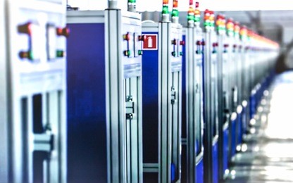 abstract, blurry, bokeh background, image for the background. production of lithium batteries for environmentally friendly electric cars