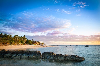 fiji island beach sunset. tropical paradise awaits in fiji