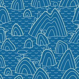 landscape pattern. vector seamless pattern with hills, trees, fields and peaks. background illustration with sea landscape.
