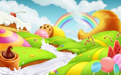 sweet candy land. 3d vector illustration. cartoon game background