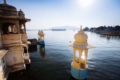 the majestic lake pichola on sunset, travel destination in rajasthan, udaipur  city, india