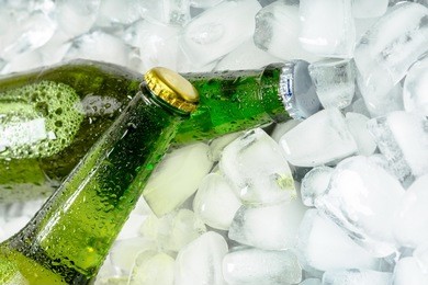 bottles of cold and fresh beer with ice