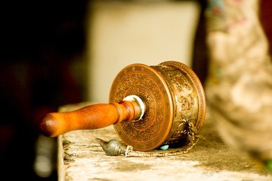 prayer wheel in a buddhist temple of bhutan