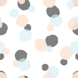 hand drawn seamless repeat pattern with round shapes in pastel pink, gray and light blue on white background. modern and original textile, wrapping paper, wall art design.