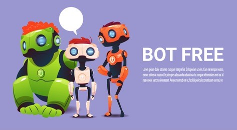 free chat bot, robot virtual assistance element of website or mobile applications, artificial intelligence concept flat vector illustration