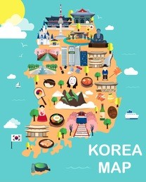 map of korea attractions vector and illustration.