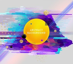 glitch geometric abstract background. modern chaos lines illustration with data concept elements. digital signal error style with emblem frame, patterns and golden glitters. poster for events.