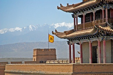 tower of jiayuguan castle, the last fortress of the great wall of china. gansu province china