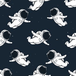 astronomy vector seamless pattern.many cute spacemans flying in outer space