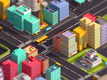 cartoon low poly city hospital 3d illustration