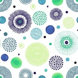 abstract summer background with hand drawn and watercolor circles. bright vector illustration. seamless construction.