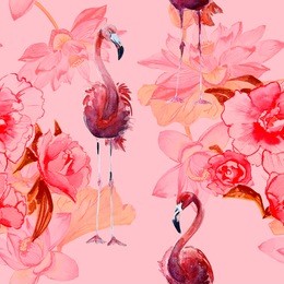 pattern with pink flamingos and flowers