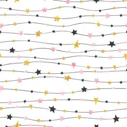 seamless stars pattern in pink, black and golden colors. vector celebration background. 