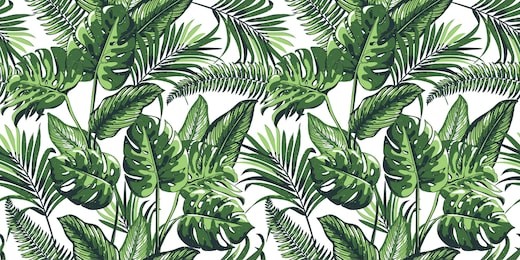 tropical palm leaves background. seamless vector pattern with jungle leave in trendy style. 