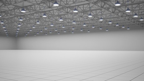 empty exhibition center. backdrop for exhibition stands. tile flooring. marketing mock up. 3d render