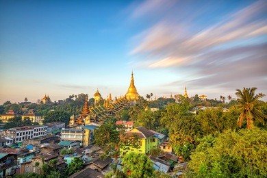 yangon skyline with shwedagon pagoda  in myanmar
