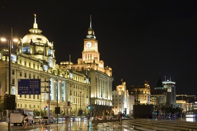 the bund at night, old part of world expo city - shanghai, china
