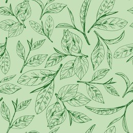 seamless pattern vector with hand-drawn leaves and branches of tea