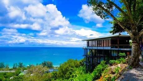 high view from phuket view point for tourist travel in holiday for see kata noi beach, taken from small viewpoint. phuket thailand