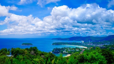 high view from phuket view point for tourist travel in holiday for see karon beach, kata beach, patong beach, taken from karon viewpoint. phuket thailand
