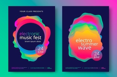 electronic music fest and electro summer wave poster. club party flyer. abstract gradients waves music background.