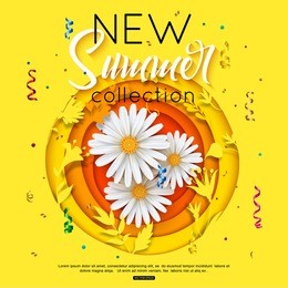 new summer collection background with daisy for poster, banner, fliyer. paper flowers cut style, shapes. beautiful vector illustration.