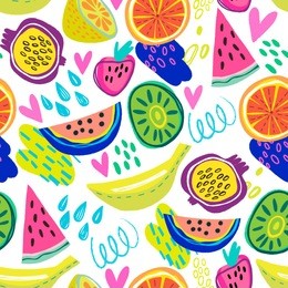 vector seamless pattern of fruits in cool graphic style.