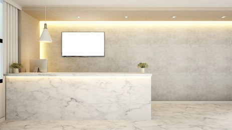 marble counter reception for hotel - 3d rendering
