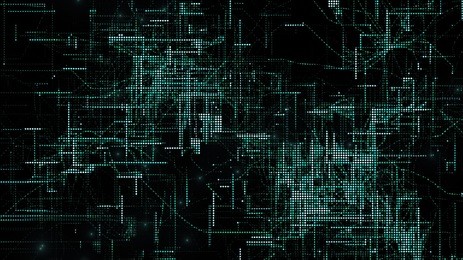 3d rendering digital matrix particles grid virtual reality abstract cyber space environment background