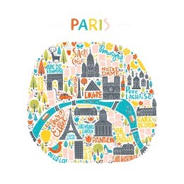 map of paris drawn by hand. illustration for travel guide, poster or apparel design.