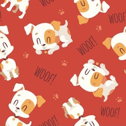 vector cartoon jack russell terrier seamless pattern