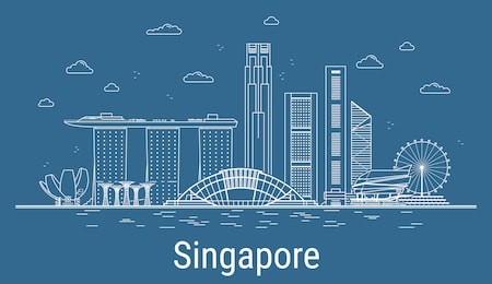 singapore city line art vector illustration with all famous buildings. cityscape.