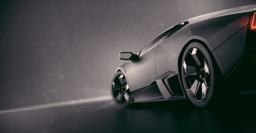 generic brand less black matte sports car, rear detail (with grunge overlay) - 3d illustration