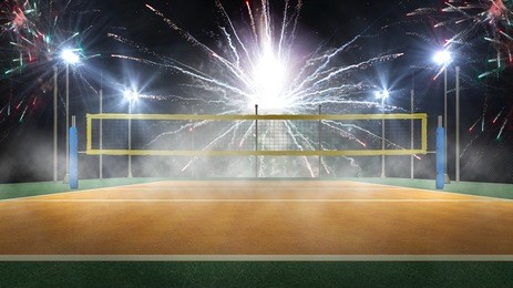 volleyball arena at night 3d rendering
