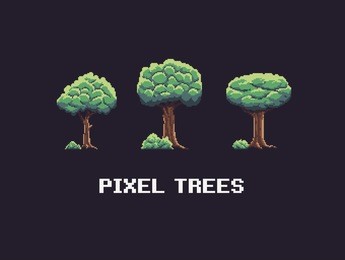pixel art background with trees and bushes