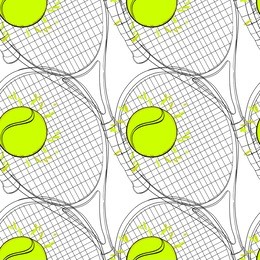 vector illustration of seamless pattern with tennis, rackets, ball. hand drawn, drawing paper, design background, backdrop. sport inventory for winner.