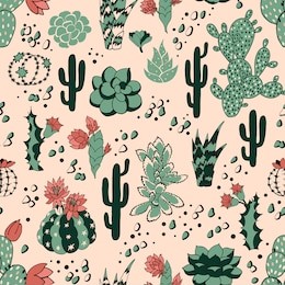 seamless pattern with succulents and flowers.