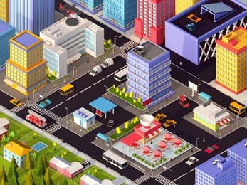 cartoon low poly isometric town city 3d illustration
