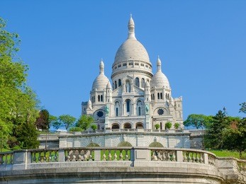 south facade of the basilica of the sacred heart in paris in the springtime