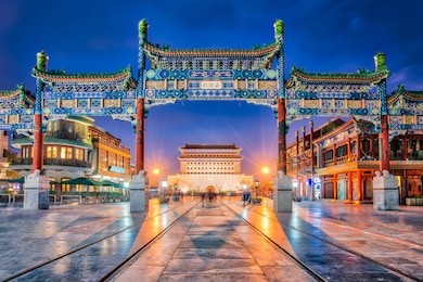 beijing zhengyang gate jianlou in qianmen street in beijing city, china.