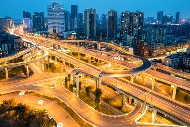 city overpass at night, flyover or viaduct in chengdu