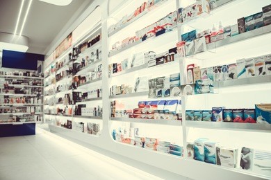 modern pharmacy with variety of medications and cosmetics for everyone
