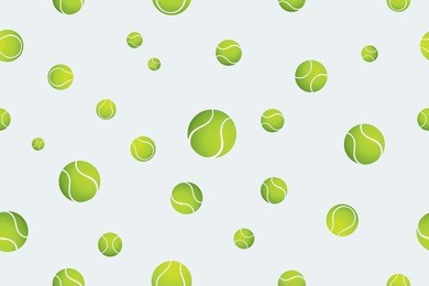 vector seamless pattern with tennis ball on grey background.