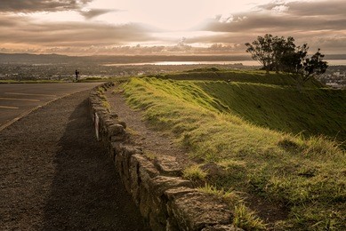 god light in sunset from mountain eden at auckland city ,new zealand.