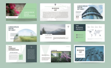 original green presentation templates or corporate booklet. 
easy use in creative flyer and style info banner, trendy strategy mockups. 
simple modern slideshow or startup. ppt. 
