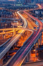 panoramic view of shanghai overpass,road intersection at night  in china.
