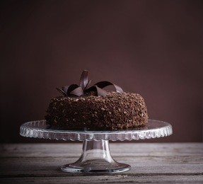 chocolate cake on old wooden table
