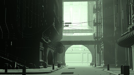 3d illustration of a street in the industrial area. futuristic cityscape in cyberpunk style