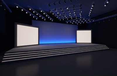 3d interior stage event led tv light night staging render illustration